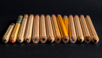 Several pencils lined up, close-up