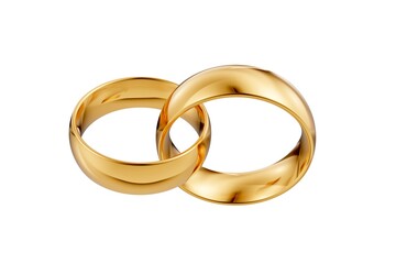 Golden wedding rings. 3d gold illustration for Valentines day. Symbols of love and fidelity. Male and female ring interlocked with each other
