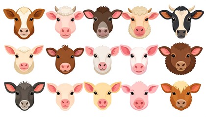 Obraz premium Cartoon cow and calf heads