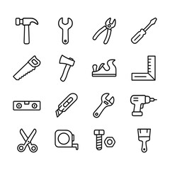 Obraz premium Professional tools icon collection. Outline symbols. Line design