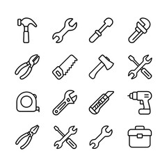Tool icon collection vector set. Outline symbols. Line design