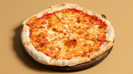 Pizza on wooden tray isolated