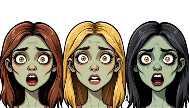 Zombie Transformation PNG Transparent Halloween Illustration Female Shocked Face Mutation Sequence Clipart