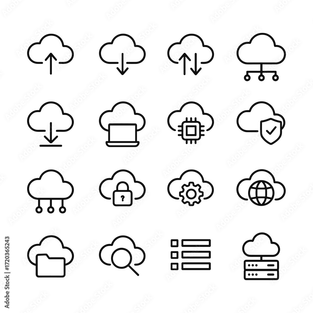 Poster cloud computing vector icons. outline symbols. line design
