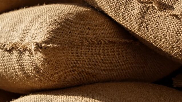 Close-up of textured burlap sacks, showing detail and rough surface