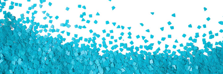 Scattered small turquoise square confetti pieces blue Cutout PNG isolated on a transparent background