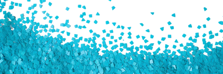 Scattered small turquoise square confetti pieces blue Cutout PNG isolated on a transparent background