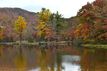 Mountain lake in Autumn Fall season, Sherando Lake in the Shenandoah Valley Blue Ridge Mountains Virginia