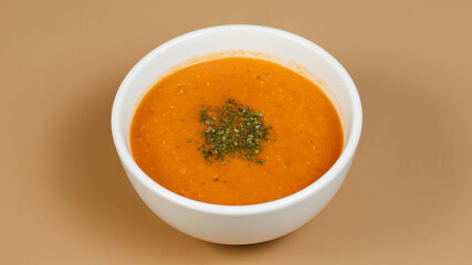 Lentil soup bowl top view isolated