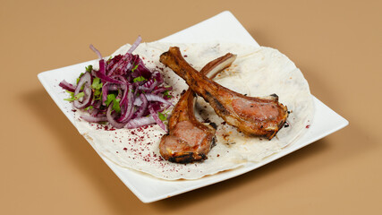 Lamb kebab on lavash bread
