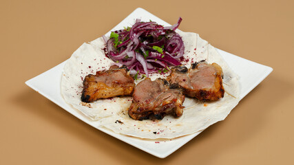 Lamb kebab on lavash bread