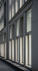 Fototapeta premium Urban Architectural Modernity: A captivating perspective of a modern building's exterior, showcasing geometric precision and the interplay of light and shadow, inviting contemplation and admiration.