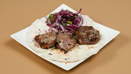 Lamb kebab on lavash bread