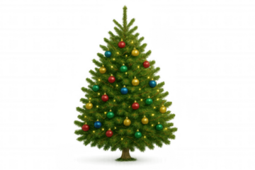 Christmas tree with colorful baubles and glowing lights celebrating winter holidays and festive season transparent background