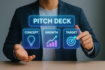 Business pitch deck presentation office setting digital content professional environment engaging viewpoint growth strategy concept