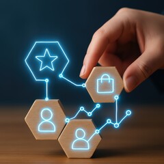 Connecting digital users through visual data mapping business insights graphic representation modern office close-up view tech concept