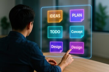 Innovative idea planning session office digital display professional environment user perspective concept visualization for effective design strategy