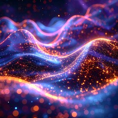 Abstract digital landscape with glowing particles