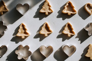 Vibrant and festive cookie dough shapes bathed in natural light, perfect for holiday baking projects. Celebrate the season with these charming cookies that evoke warmth, creativity, and the joy of