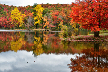 Mountain lake in Autumn Fall season, Sherando Lake in the Shenandoah Valley Blue Ridge Mountains Virginia
