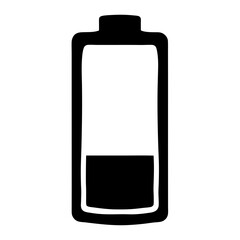 Vector art of low battery icon, indicating a critical power level, requiring immediate charging for continued operation of the device