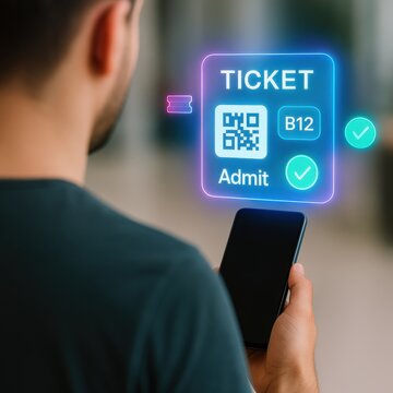 Digital ticketing experience event attendance online qr code utilization urban environment close-up view technology integration