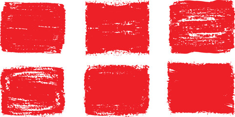 Set of rectangular grunge template background. Red box frame rough grunge square paint shape element. Hand drawn crayon grunge brush rectangle text border.