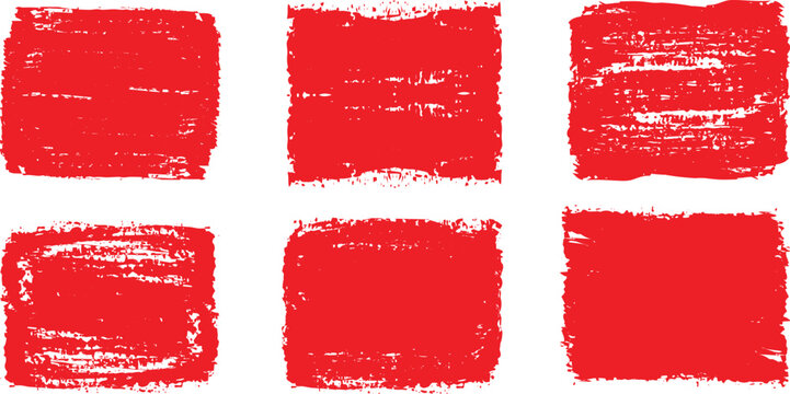 Set of rectangular grunge template background. Red box frame rough grunge square paint shape element. Hand drawn crayon grunge brush rectangle text border.