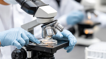 Scientist examining a specimen under a microscope in a laboratory setting