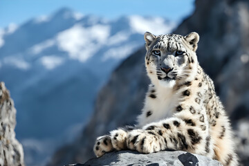 Obraz premium Snow Leopard on Cliff with Detail