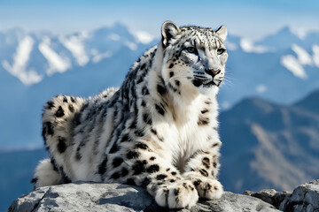 Obraz premium Snow Leopard on Cliff with Detail