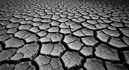 Dramatic cracked earth texture creates stark environmental message, conveys drought impact