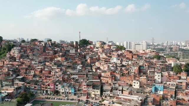 An aerial view shows the paraispolis favela in so paulo, brazil