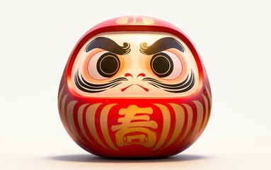 Natural Ultra HD Rendering of Classic Japanese Daruma Figure Isolated on White Background.