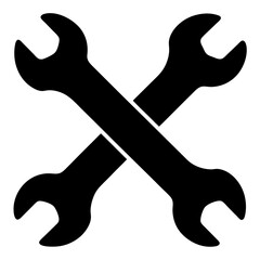 Crossed wrenches icon vector illustration, mechanic tool, repair service, maintenance concept, diy, black