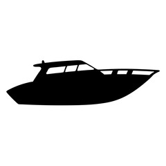 Black silhouette of a luxury yacht boat for sailing and cruising in the ocean water travel