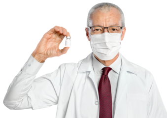 Male doctor png mockup holding a vaccine bottle