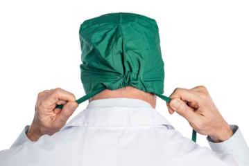 Male surgeon png mockup wearing a green surgical cap