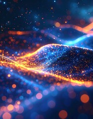 Abstract digital waves of glowing particles (2)