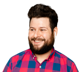 Bearded man mockup png listening to music through earphones