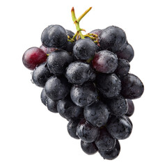 Fototapeta premium A bunch of dark-purple grapes, glistening with water droplets, isolated on a transparent background. background removed