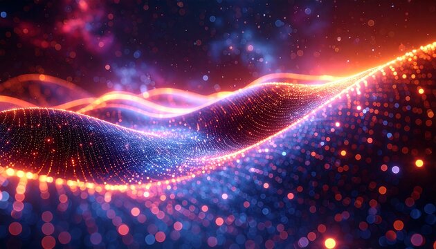 Abstract digital waves of glowing particles