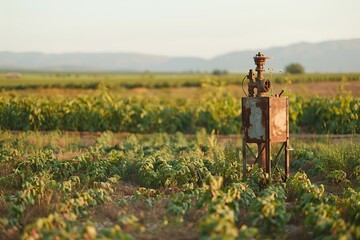 Village crop field and manual pump high resolution picture