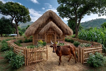 Village livestock shelter made with bamboo high resolution picture
