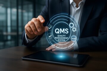 A person interacting with Quality Management System (QMS) interface. 