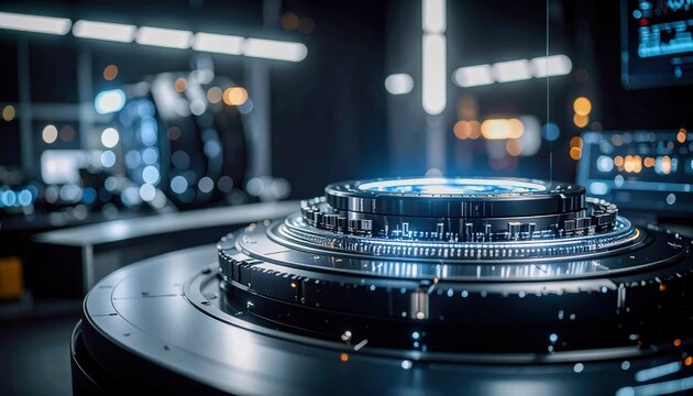 Futuristic holographic circular interface design representing advanced technology and innovation.