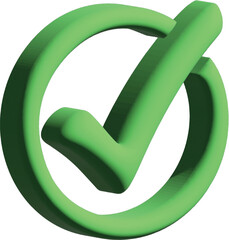 3D Green Check Mark Inside a Circle on White Background tick correct
