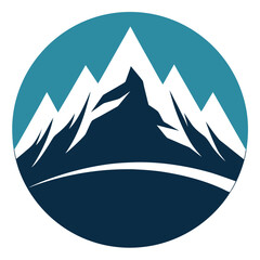Majestic snow-capped mountains peaks in circular emblem
