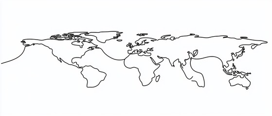 Continuous line world map sketch