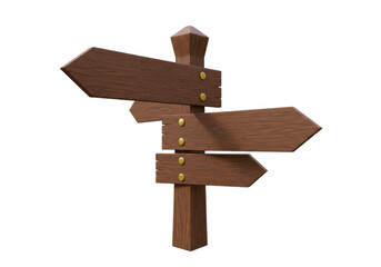 Isolated Wooden Signpost with Arrows Pointing Various Directions for Information, Display
